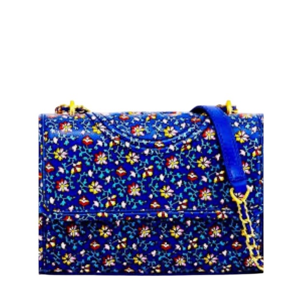 Tory Burch Handbags - TORY BURCH FLEMING PRINTED SMALL CONVERTIBLE SHOULDER BAG BLUE WILD PANSY